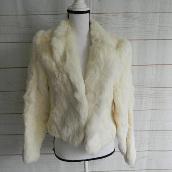 Vintage Rabbit Fur White/IVORY Coat Jacket Made In Korea Size Medium, - Picture 1 of 5